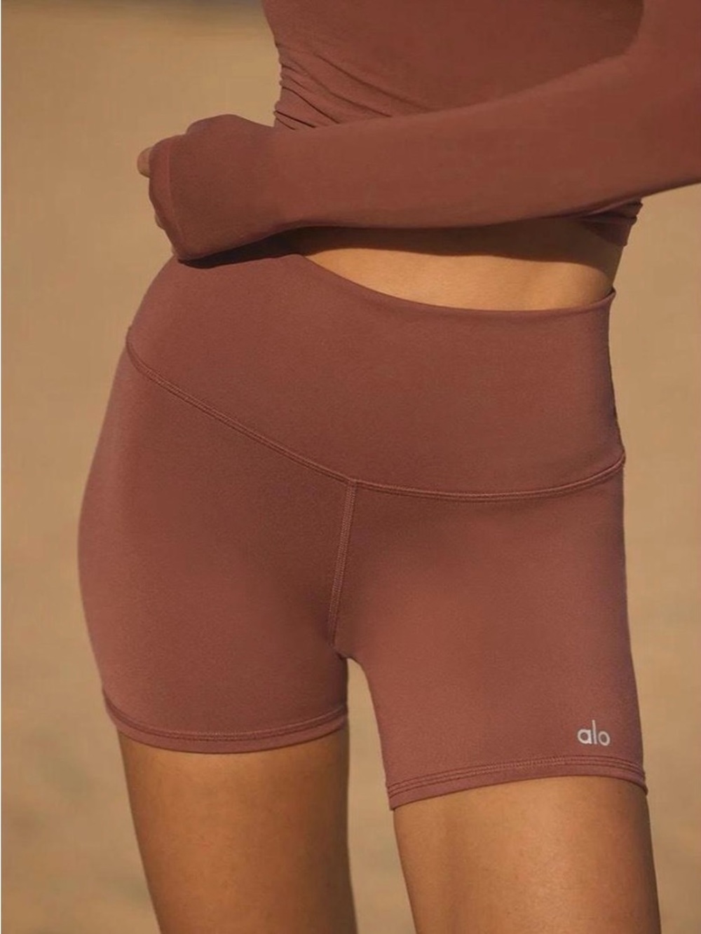 ALO Yoga High-Rise Mauve Brown Bike Shorts